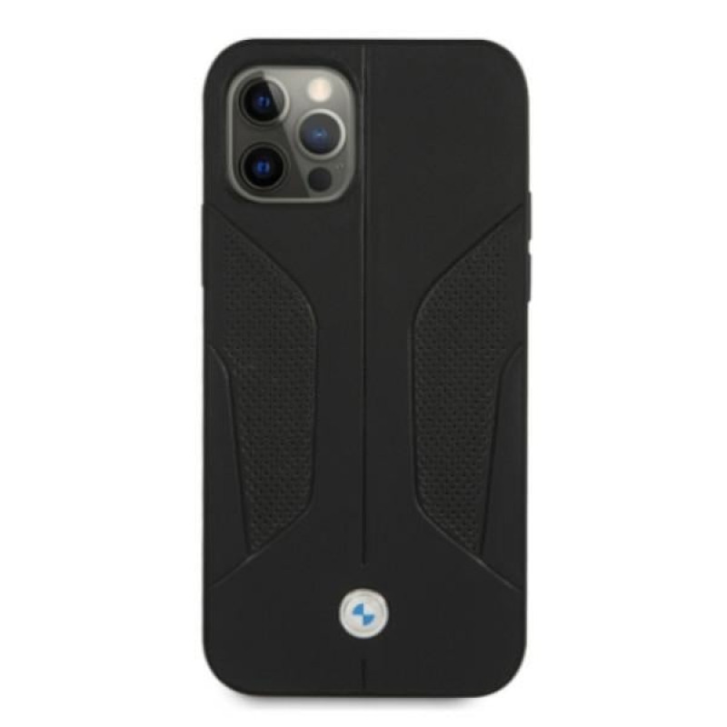 BMW BMHCP12MRSCSK Perforate Sides odinis kietas dėklas Apple iPhone 12 / 12 Pro, juodas