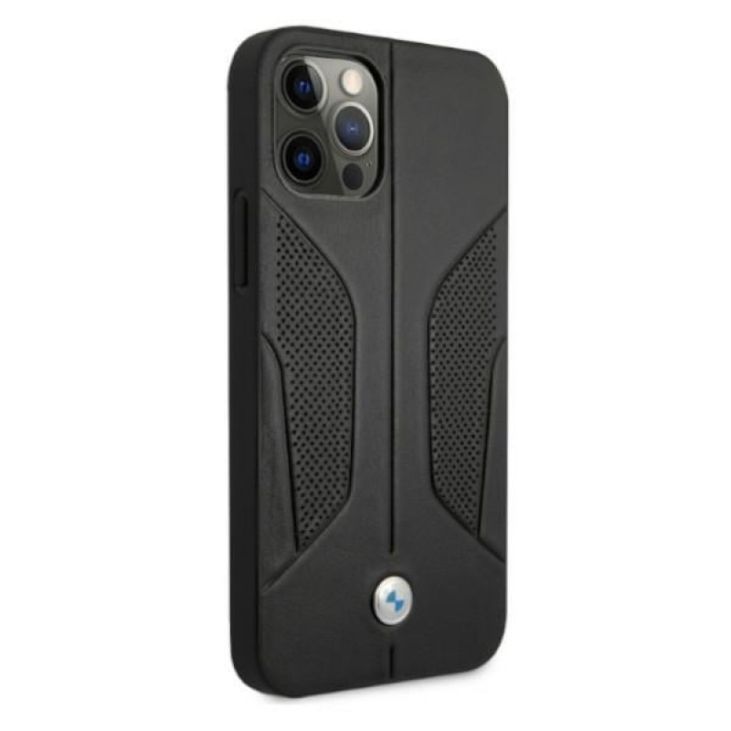 BMW BMHCP12MRSCSK Perforate Sides odinis kietas dėklas Apple iPhone 12 / 12 Pro, juodas