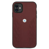 BMW BMHCN61RSPPR Leather Curve Perforate kietasis dėklas telefonui Apple iPhone 11, raudonas