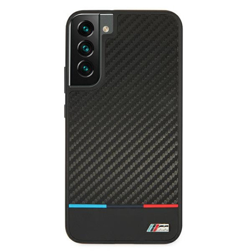 BMW BMHCS22MPUCARTCBK juodas kietasis dėklas Samsung Galaxy S22+, M Collection Triangles