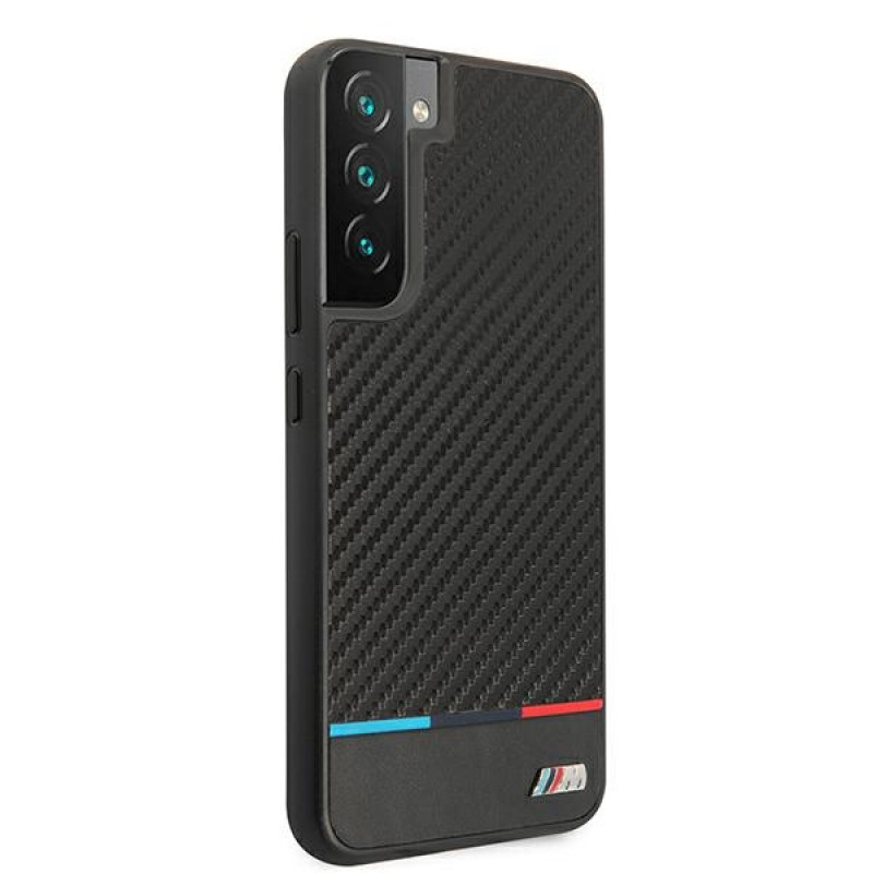 BMW BMHCS22MPUCARTCBK juodas kietasis dėklas Samsung Galaxy S22+, M Collection Triangles