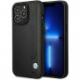 BMW BMHCP14L22RBDK Leather Blue Dots kietasis dėklas skirtas iPhone 14 Pro 6,1", juodas