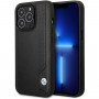 BMW BMHCP14X22RBDK Leather Blue Dots kietasis dėklas skirtas iPhone 14 Pro Max 6,7", juodas