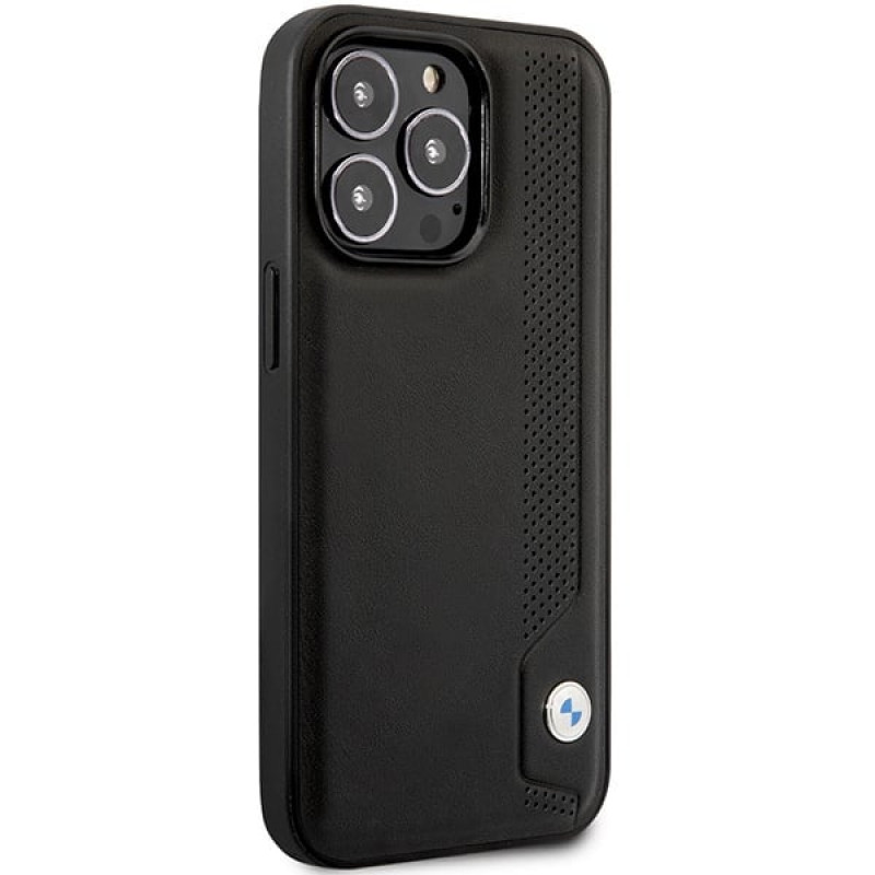 BMW BMHCP14X22RBDK Leather Blue Dots kietasis dėklas skirtas iPhone 14 Pro Max 6,7", juodas