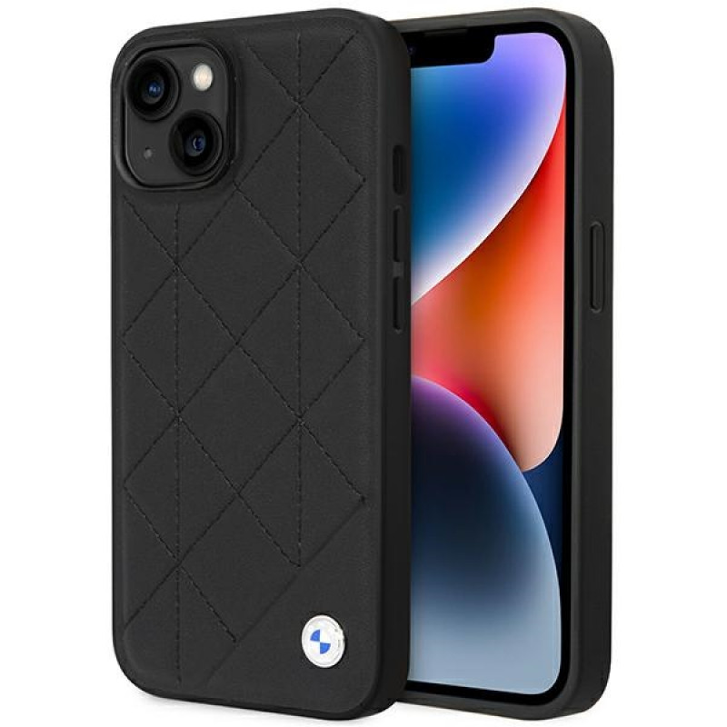 BMW BMHCP14S22RQDK Leather Quilted kietasis dėklas skirtas iPhone 14 6,1", juodas