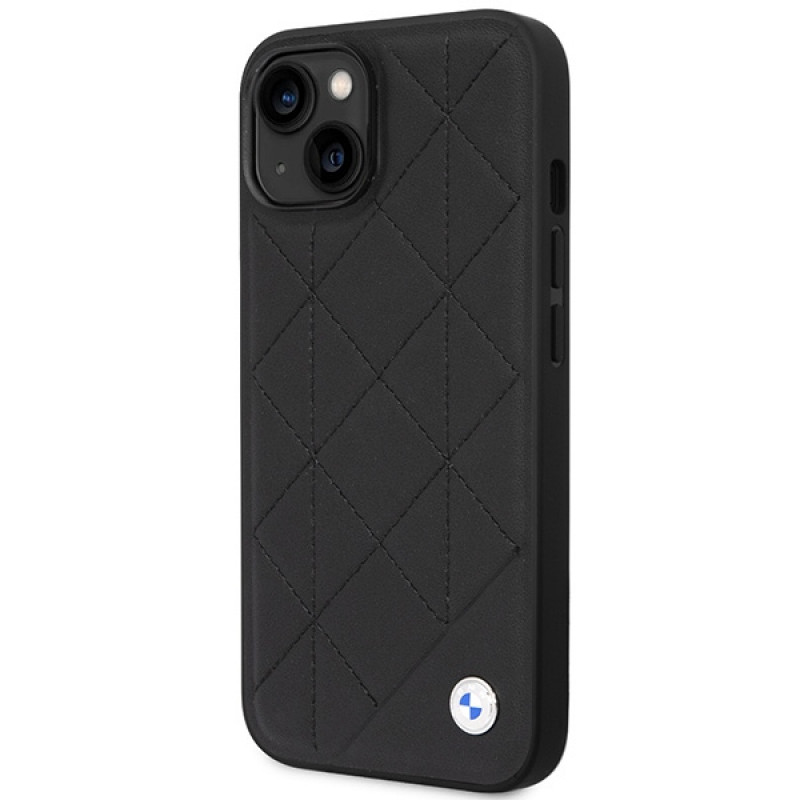 BMW BMHCP14S22RQDK Leather Quilted kietasis dėklas skirtas iPhone 14 6,1", juodas