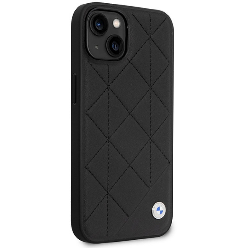 BMW BMHCP14S22RQDK Leather Quilted kietasis dėklas skirtas iPhone 14 6,1", juodas
