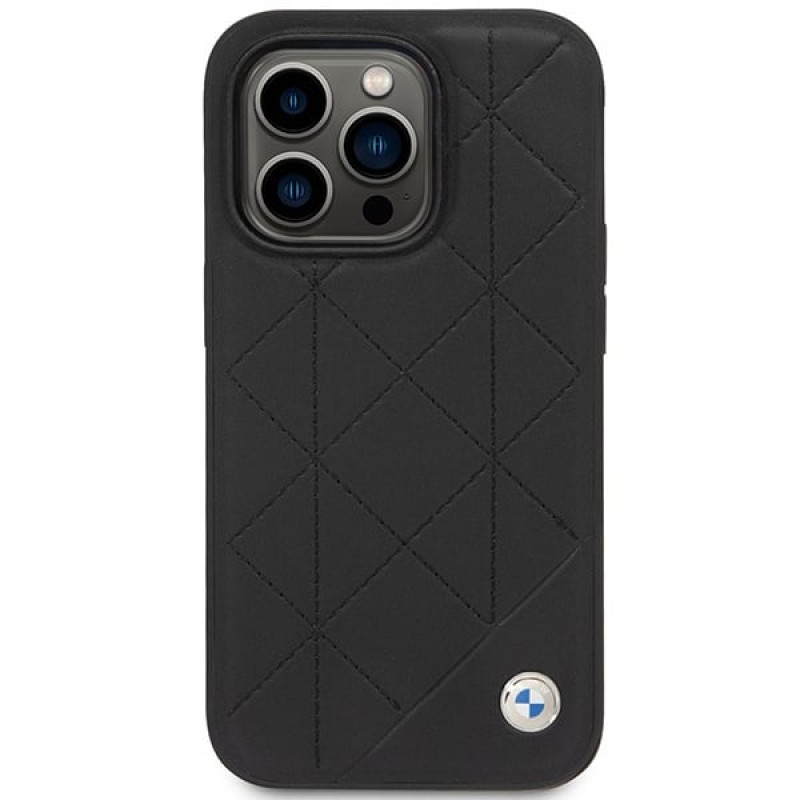 BMW BMHCP14L22RQDK Leather Quilted kietasis dėklas skirtas iPhone 14 Pro 6,1", juodas