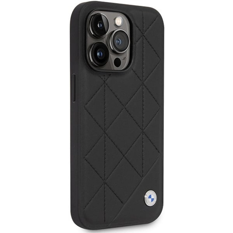 BMW BMHCP14L22RQDK Leather Quilted kietasis dėklas skirtas iPhone 14 Pro 6,1", juodas