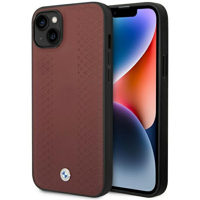 BMW BMHCP14S22RFGR Leather Diamond Pattern kietasis dėklas skirtas iPhone 14 6,1", bordinis