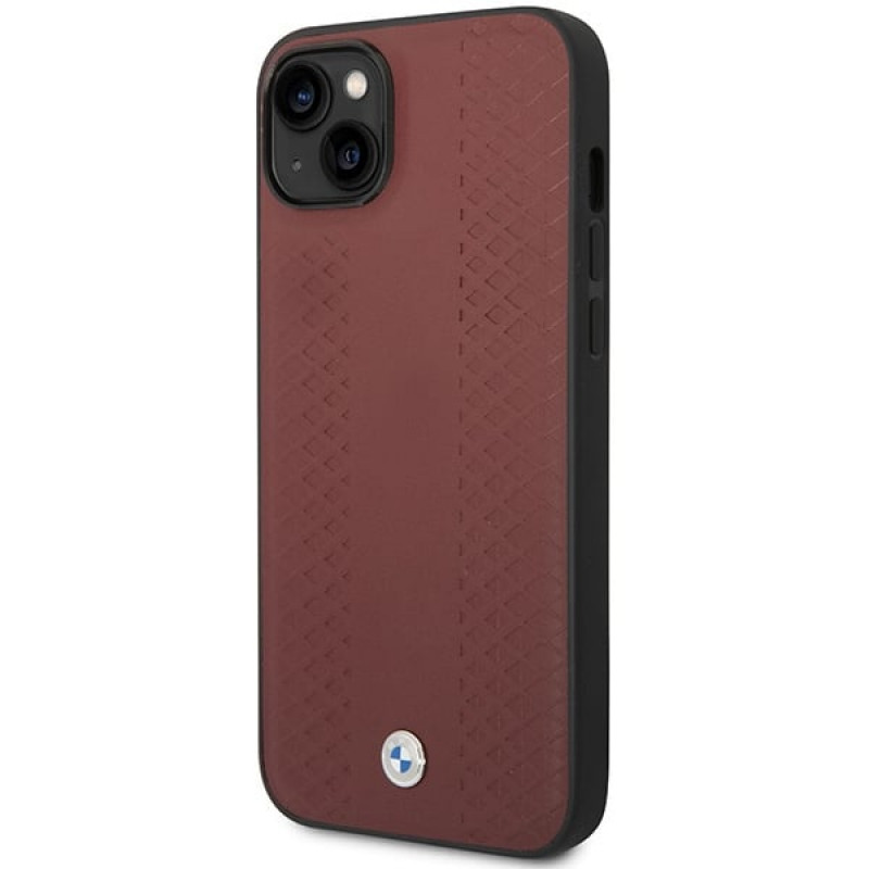 BMW BMHCP14S22RFGR Leather Diamond Pattern kietasis dėklas skirtas iPhone 14 6,1", bordinis