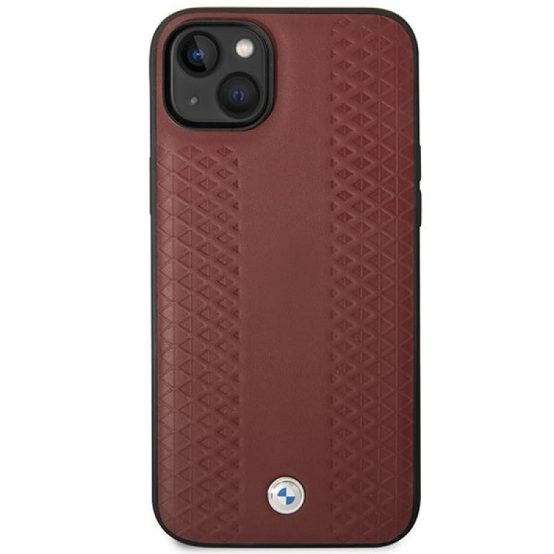 BMW BMHCP14S22RFGR Leather Diamond Pattern kietasis dėklas skirtas iPhone 14 6,1", bordinis
