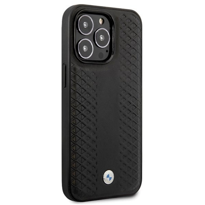 BMW BMHCP14L22RFGK Leather Diamond Pattern kietasis dėklas skirtas iPhone 14 Pro 6,1", juodas