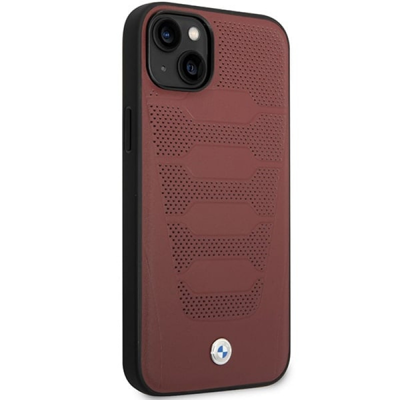 BMW BMHCP14S22RPSR telefono dėklas, skirtas iPhone 14, bordo spalvos, Leather Seats Pattern
