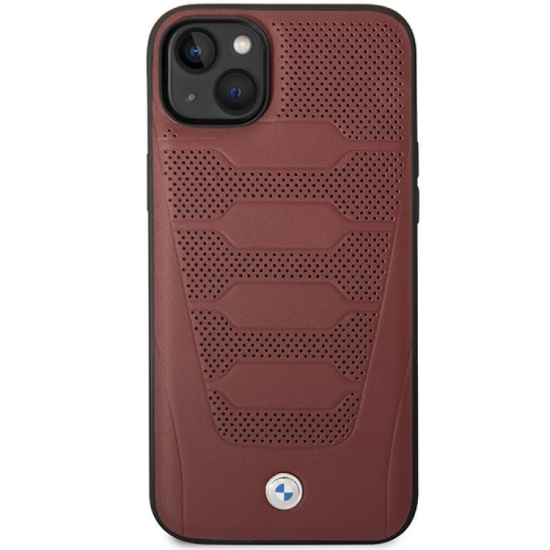 BMW BMHCP14S22RPSR telefono dėklas, skirtas iPhone 14, bordo spalvos, Leather Seats Pattern