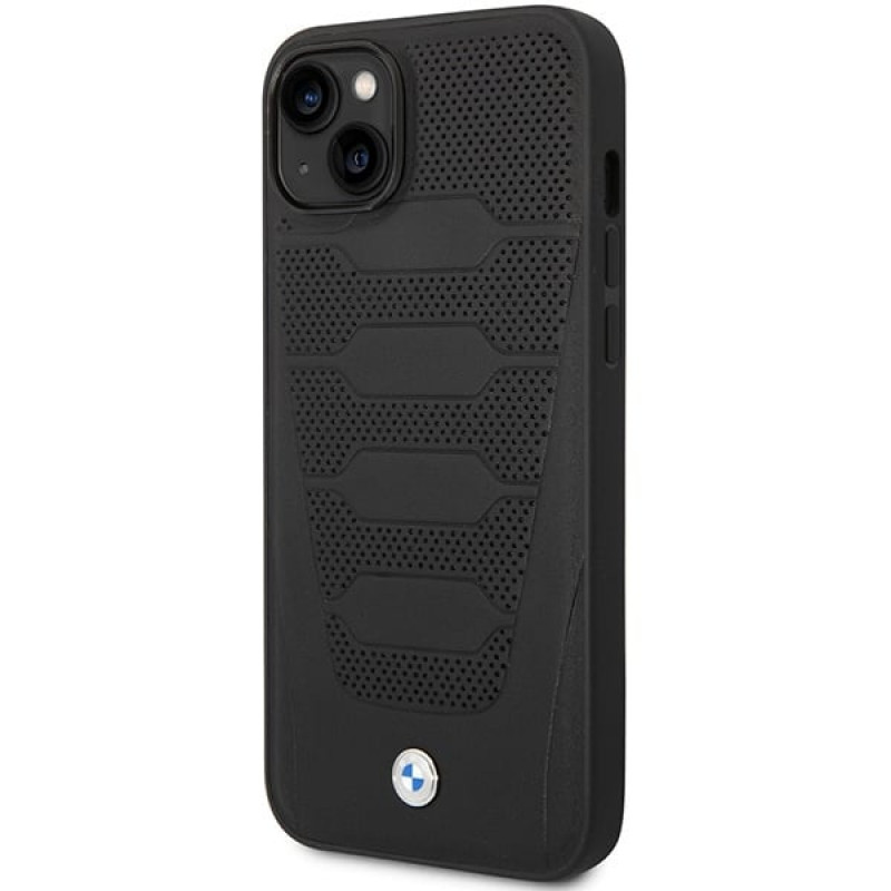 BMW BMHCP14S22RPSK telefono dėklas, skirtas iPhone 14, juodas, Leather Seats Pattern