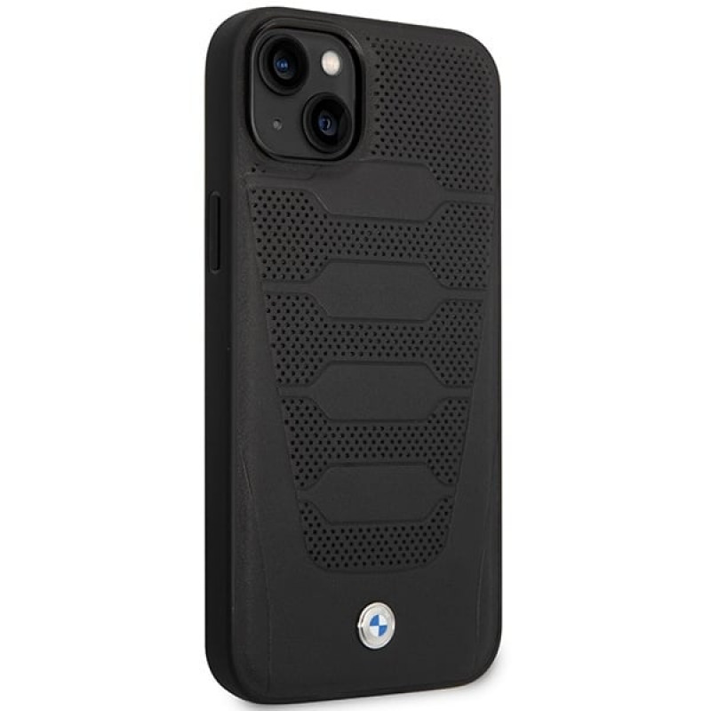 BMW BMHCP14S22RPSK telefono dėklas, skirtas iPhone 14, juodas, Leather Seats Pattern