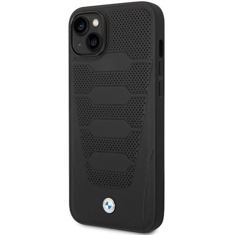BMW BMHCP14S22RPSK telefono dėklas, skirtas iPhone 14, juodas, Leather Seats Pattern