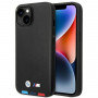 BMW BMHCP14M22PTDK telefono dėklas, skirtas iPhone 14 Plus, juodas, Leather Stamp Tricolor