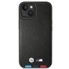 BMW BMHCP14M22PTDK telefono dėklas, skirtas iPhone 14 Plus, juodas, Leather Stamp Tricolor