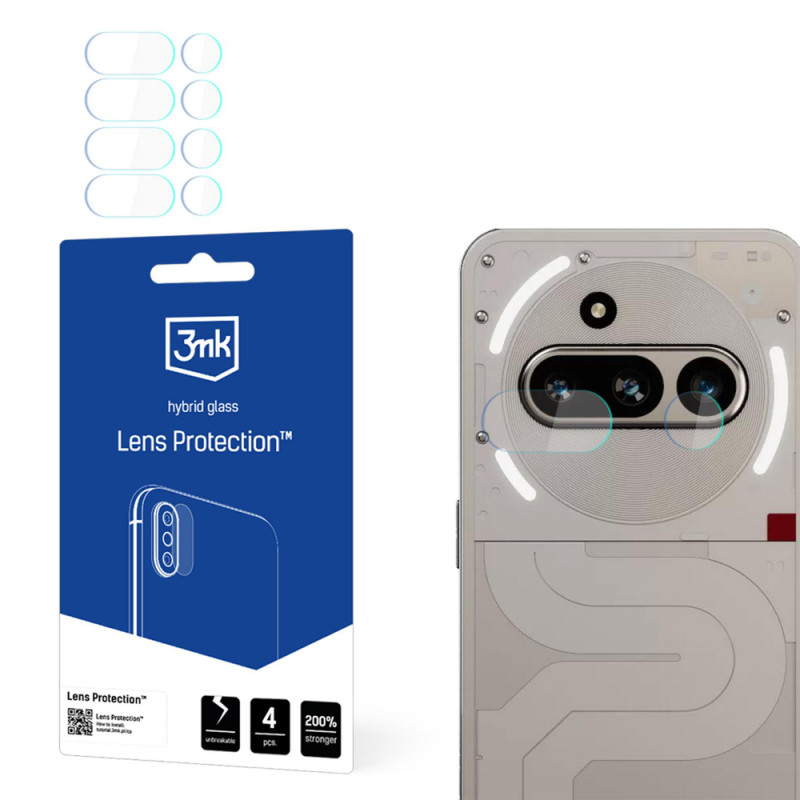 3MK Lens Protection hibridinis stiklas telefono Nothing Phone (3a) fotoaparato objektyvui (4 vnt.)