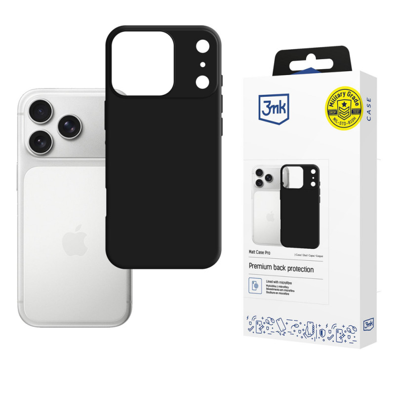 3mk Matt Case Pro dėklas, skirtas Apple iPhone 17 Pro Max, matinis juodas