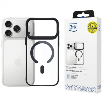 3mk Satin Armor MagCase dėklas, skirtas Apple iPhone 17 Pro Max, permatomas juodas