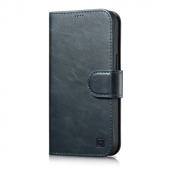 iCarer Oil Wax Wallet Case 2in1 Anti-RFID odinis dėklas-knygelė, skirtas iPhone 14 Plus, mėlynas (WMI14220723-BU)