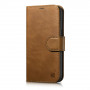 iCarer Oil Wax Wallet Case 2in1 Anti-RFID odinis dėklas-knygelė, skirtas iPhone 14 Plus, rudas (WMI14220723-TN)