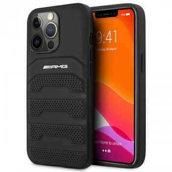 Mercedes-AMG AMHCP14LGSEBK Apple iPhone 14 Pro dėklas, Leather Debossed Lines, juodas