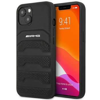 Mercedes-AMG AMHCP14MGSEBK Apple iPhone 14 Plus / 15 Plus dėklas, Leather Debossed Lines, juodas