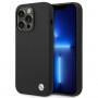 BMW BMHCP14LSILBK Apple iPhone 14 Pro silikoninis dėklas su metaliniu logotipu, juodas