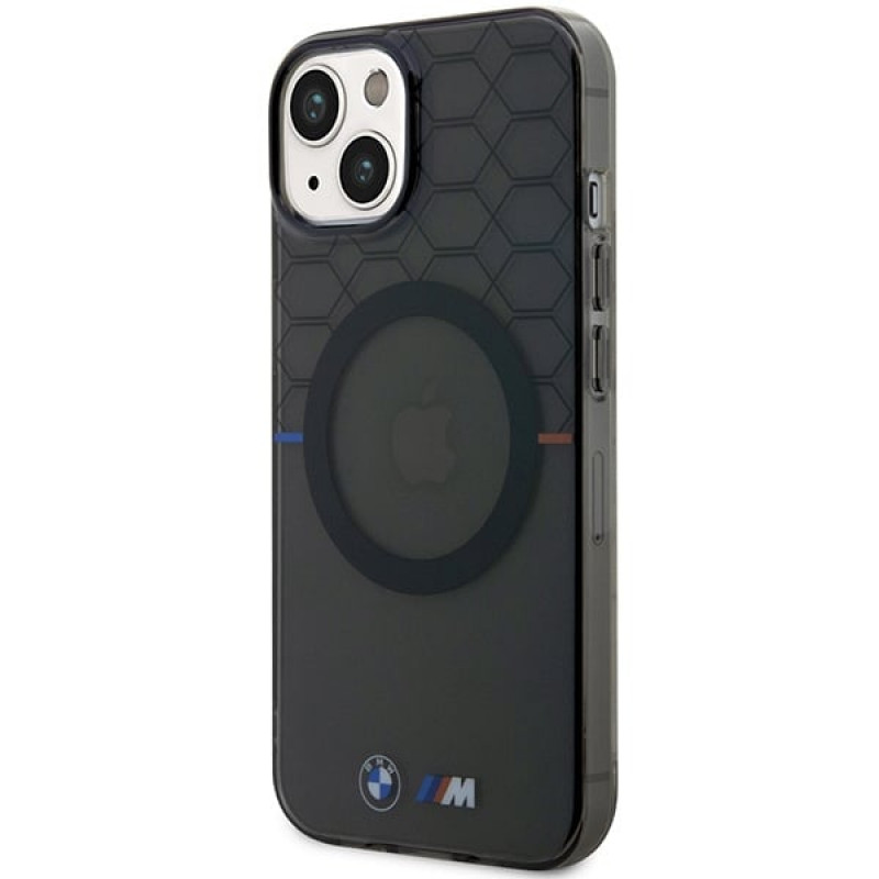 BMW Pattern MagSafe kietasis dėklas Apple iPhone 14, pilkas (BMHMP14SHGPK)