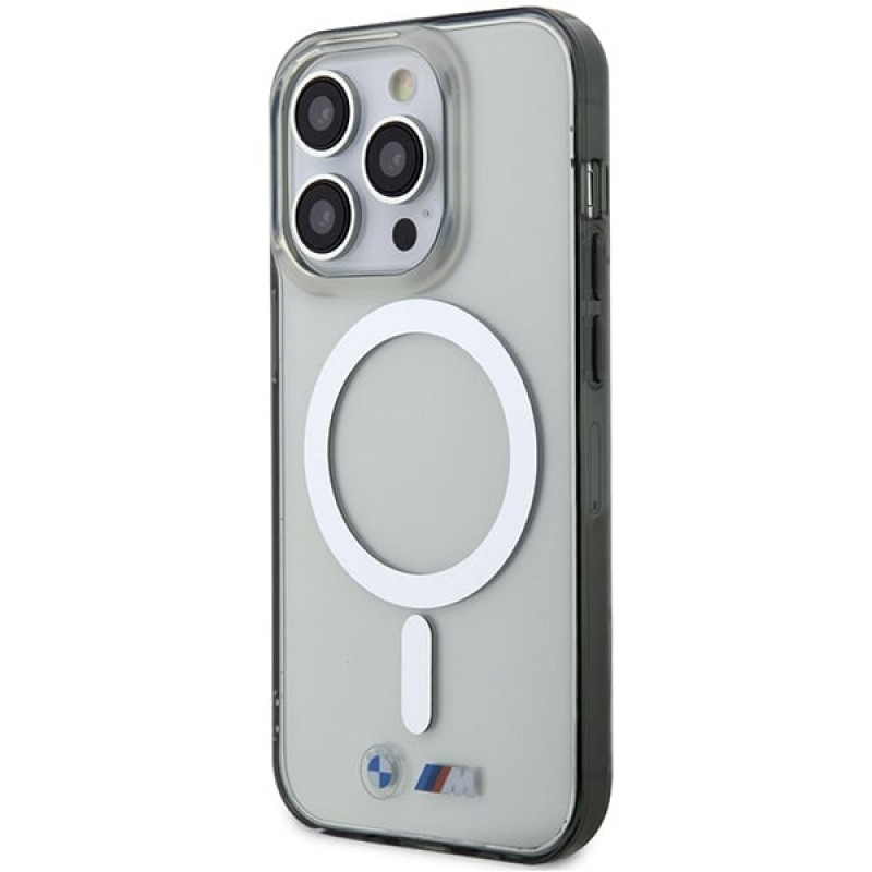 BMW Silver Ring MagSafe kietasis dėklas Apple iPhone 14 Pro Max, permatomas