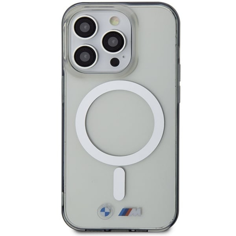 BMW Silver Ring MagSafe kietasis dėklas Apple iPhone 14 Pro Max, permatomas
