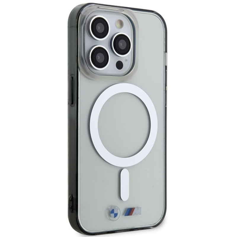 BMW Silver Ring MagSafe kietasis dėklas Apple iPhone 14 Pro Max, permatomas