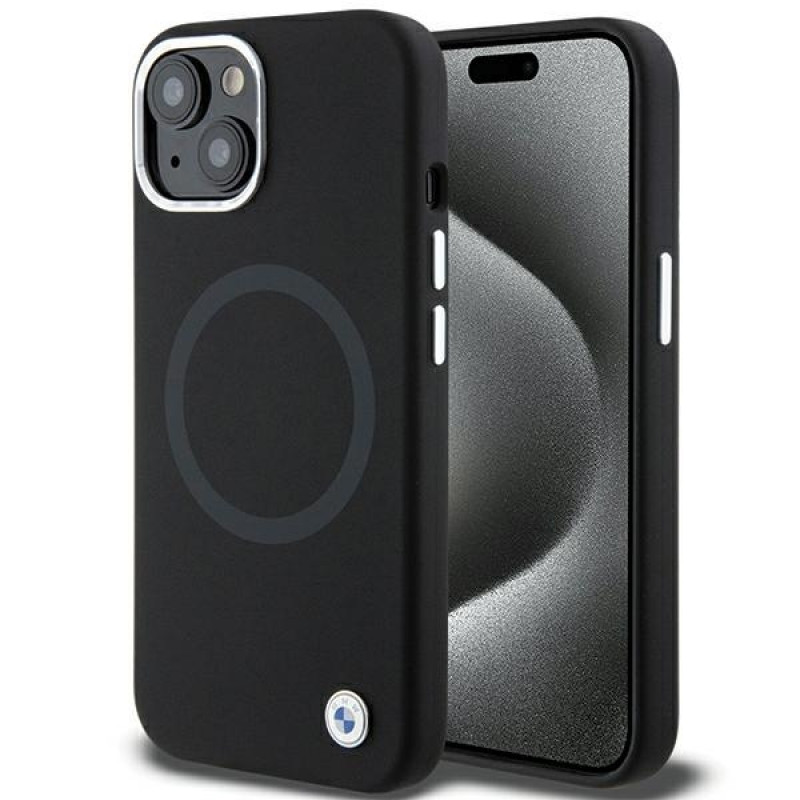 BMW Signature Liquid Silicone MagSafe dėklas, skirtas Apple iPhone 15 Plus / 14 Plus, juodas (BMHMP15MSILBK2)