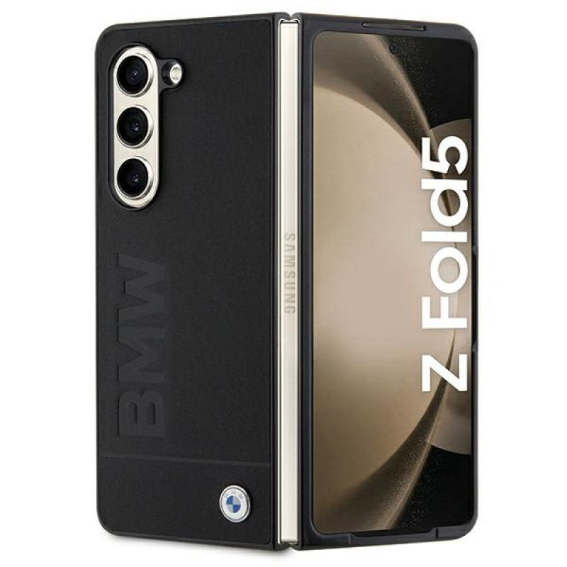 BMW Signature Logo Imprint kietas dėklas Samsung Galaxy Z Fold5, juodas