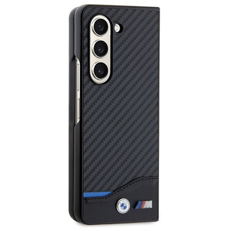 BMW BMHCZFD522NBCK Leather Carbon dėklas su kietu korpusu, skirtas Samsung Galaxy Z Fold5, juodas