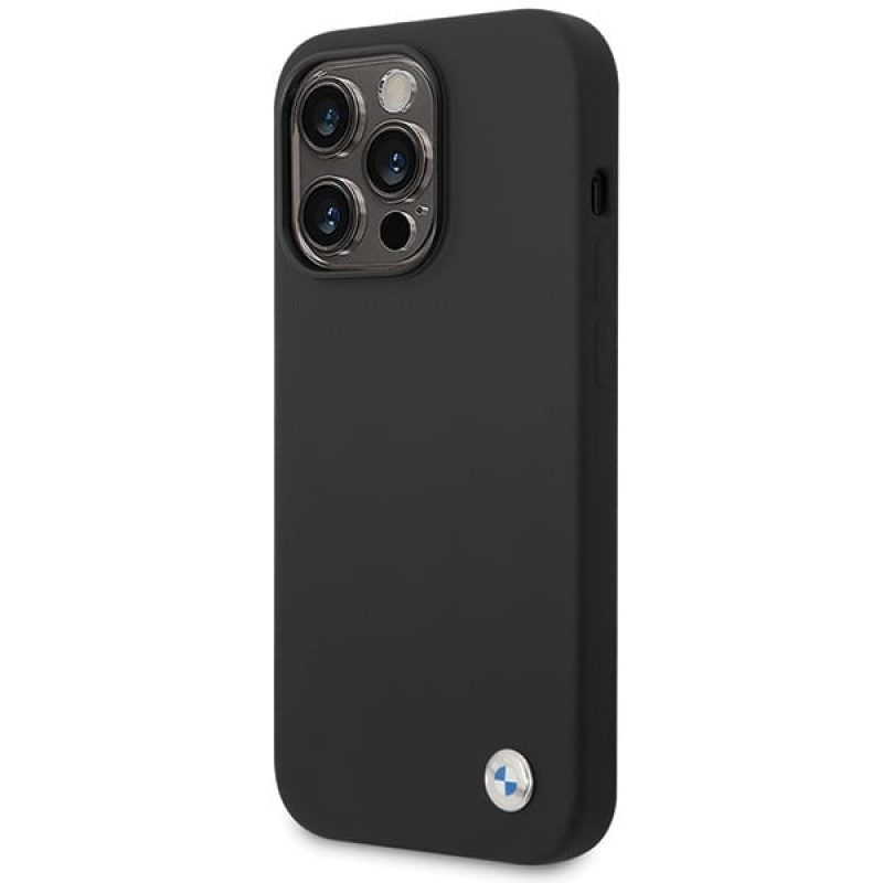 BMW Silicone Metal Logo BMHCP15LSILBK dėklas Apple iPhone 15 Pro, juodas