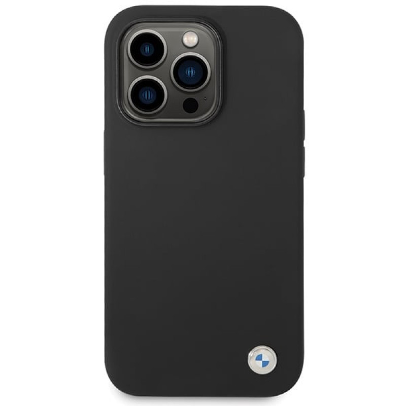 BMW Silicone Metal Logo BMHCP15LSILBK dėklas Apple iPhone 15 Pro, juodas