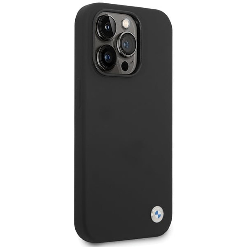 BMW Silicone Metal Logo BMHCP15LSILBK dėklas Apple iPhone 15 Pro, juodas