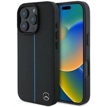 Mercedes MEHMP16L23RURBK Apple iPhone 16 Pro dėklas MB Blue Line Leather MagSafe, juodas