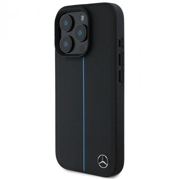 Mercedes MEHMP16L23RURBK Apple iPhone 16 Pro dėklas MB Blue Line Leather MagSafe, juodas