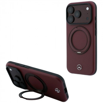 Mercedes-Benz Leather with Ring Stand MagSafe dėklas Apple iPhone 18 Pro Max / 17 Pro Max, bordo