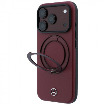 Mercedes-Benz Leather with Ring Stand MagSafe dėklas Apple iPhone 18 Pro Max / 17 Pro Max, bordo