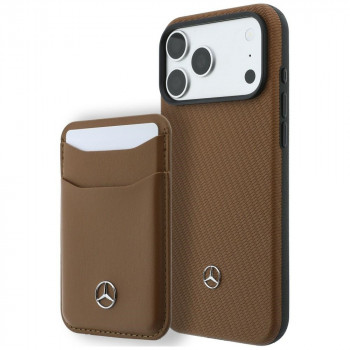 Mercedes-Benz Grill Pattern Leather MagSafe dėklas ir kortelių dėklas-rinkinys Apple iPhone 18 Pro Max / 17 Pro Max, camel