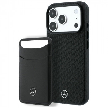 Mercedes-Benz Grill Pattern Leather MagSafe apsauginis dėklas su kortelių dėklu Apple iPhone 18 Pro / 17 Pro, juodas