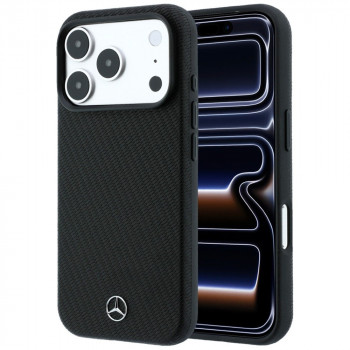 Mercedes-Benz Grill Pattern Leather MagSafe apsauginis dėklas su kortelių dėklu Apple iPhone 18 Pro / 17 Pro, juodas
