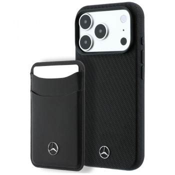 Mercedes-Benz Mercedes-Benz dėklas su kortelių dėklu Grill Pattern iš eko odos su MagSafe, juodas, skirtas Apple iPhone 18 Pro Max / 17 Pro Max